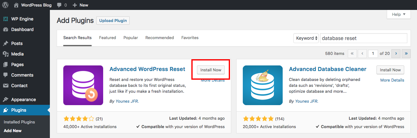 resetar wordpress