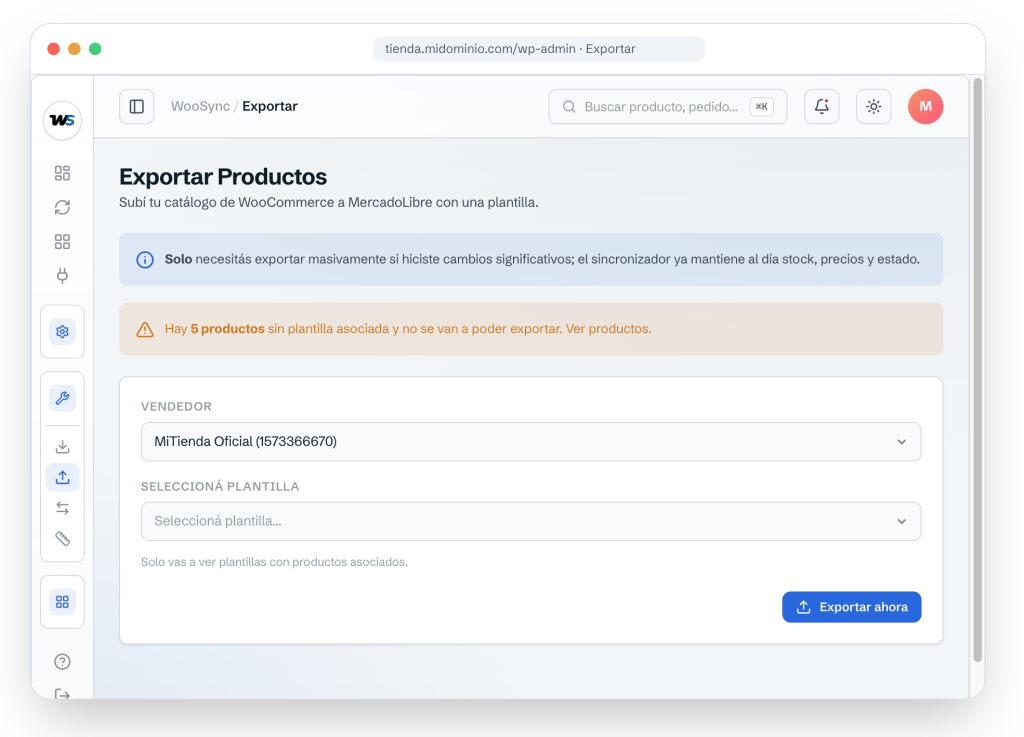 Exportador de productos de WooCommerce a Mercado Libre en WooSync